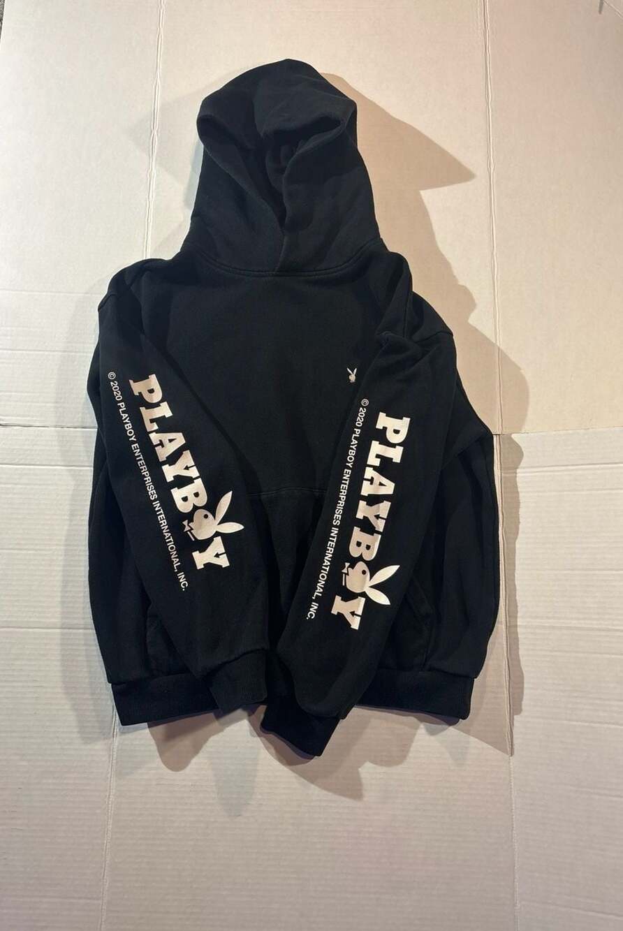 Playboy by PacSun 2020 Black Sleeve Logo Pullover Hoodie Size Small Mens